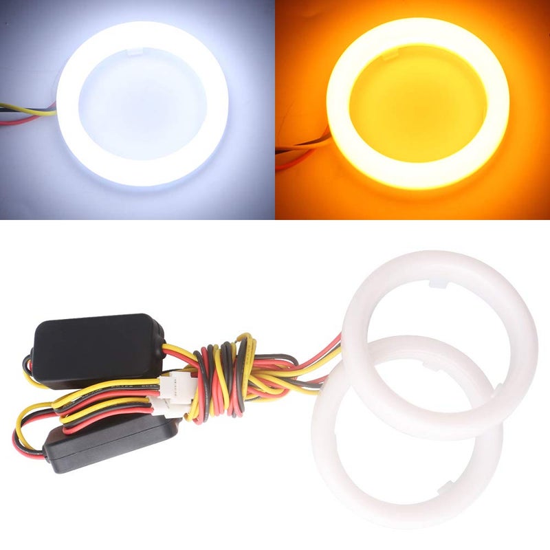 Qasim 1-Pair 70MM White+Amber Switchback 84SMD 4014 LED Car Angel Eyes Halo Ring DRL Fog Light Turn Signal Light Lamp 12V - Image 1